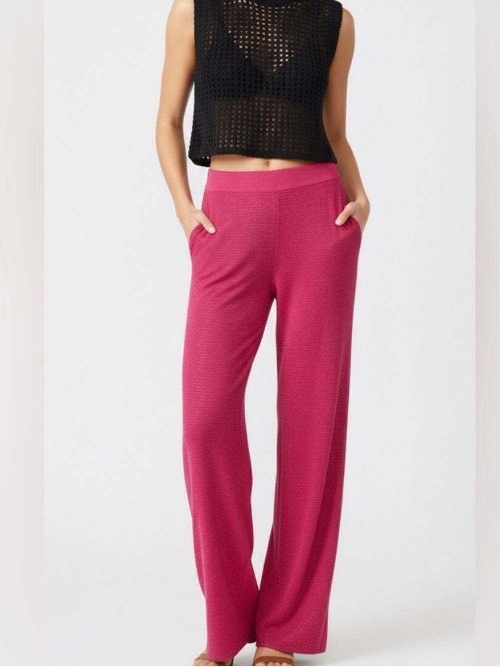Boston Proper Fuchsia Wide-Leg Rhinestone Pants Size Small